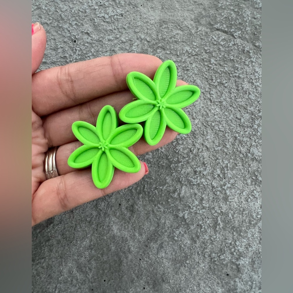 Lime Green Flower Stud Earring 3D designed & printed